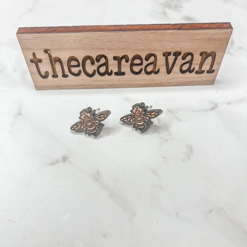 Honey Bee Earrings Stud Walnut Studs Bee Lover Gift