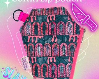 Bolsa Slasher Coffin | Bolsa Coffin Zip | Bolsa de maquiagem Coffin | Bolsa de higiene Coffin | Bolsa Horror Zip