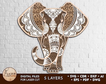 Digital File 5 Layer Elephant Art Piece