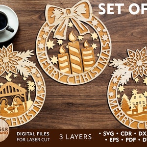 Weihnachten Ornamente SVG Laser geschnitten Dateien und Laser Weihnachten geschnitten Datei, SVG-Dateien für Cricut und Laser cut 2023, Adventskranz svg | #338