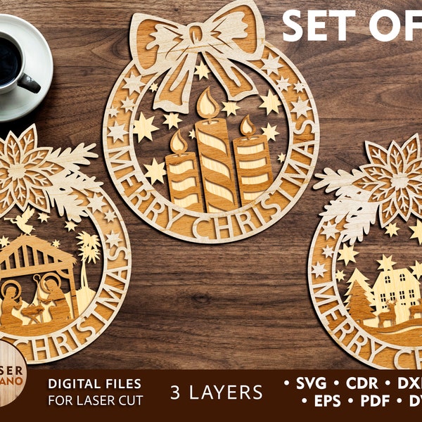 CHRISTMAS Ornaments SVG Laser Cut Files and Laser Christmas Cut File, SVG Files For Cricut and laser cut 2023, christmas wreath svg | #338