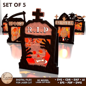 Lantern Tombstone HALLOWEEN Laser Cut Files Svg Candle Holder Dxf Coffin, Halloween Lamp Svg Table Lamp Light Headstone | #696