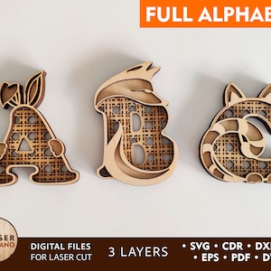 Corte láser ALFABETO Archivos SVG Signos de nombre y madera de letras cortadas con láser, Letras Dxf y archivo de letras cortadas con láser, Monogram Kids Glowforge Files / #462
