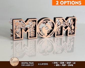 MOM Laser Cut File Mother's Day Svg File and Laser Cut Mothers Day Glowforge Files, MUM Glowforge Svg Template Xtool Files | #560