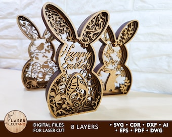 Easter svg Files Bundle EASTER BUNNY BUNDLE laser cut easter files for cricut and easter svg bunny dxf, cdr bunny shaped basket | #132
