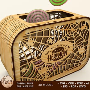 Halloween lasergesneden bestand Candy Box, Halloween laser Svg, Halloween Dxf-bestand gesneden bestand Glowforge, Lasercut bestand, 3D Lasergesneden Halloween | #616
