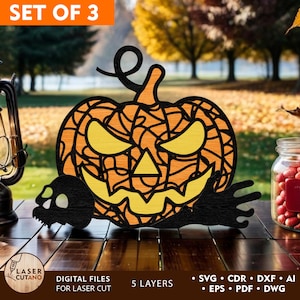 HALLOWEEN PUMPKIN Laser Cut File Layered Svg and Laser Cut Halloween Decor Files, 3D Svg Halloween Dxf Files and Laser Svg | #611
