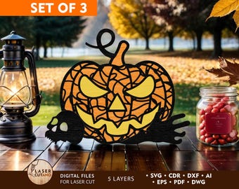 HALLOWEEN PUMPKIN Laser Cut File Layered Svg and Laser Cut Halloween Decor Files, 3D Svg Halloween Dxf Files and Laser Svg | #611
