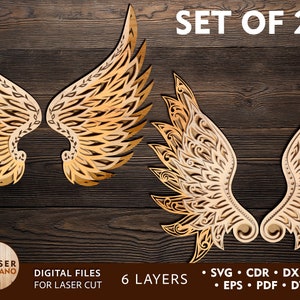 WINGS Svg Cut File Laser Cut File ANGEL Svg Template Cricut et Silhouette, Wall Hanging Laser Cut et art mural découpé au laser, laser 3d | #336