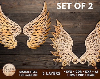 WINGS Svg Cut File Laser Cut File ANGEL Svg Template Cricut and Silhouette, Wall Hanging Laser Cut and laser cut wall art, 3d laser | #336