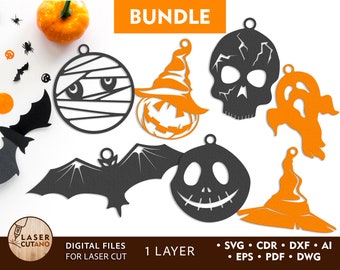 Svg HALLOWEEN Bundle Cut Files for Laser and halloween cut out, laser cut svg halloween and cnc halloween dxf glowforge file decor | #238