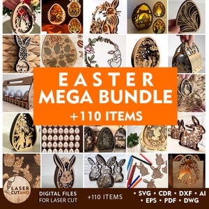 Pâques fichiers découpés au laser Svg pour découpe laser Mega Bundle, fichier Dxf Glowforge de Pâques | #664