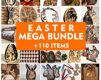 Archivos cortados con láser de Pascua SVG para corte por láser Mega Bundle, archivo Glowforge de Pascua DXF / n.° 664