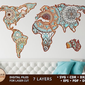 Laser Cut Dateien MANDALA MAP svg cricut Dateien und 3D Holzkarte Vorlage, mehrschichtige Mandala svg Dateien für Cricut lasergraviert | #155