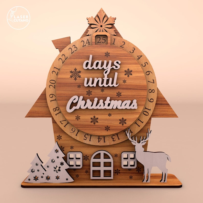 Advent Calendar Laser Cutting Christmas Glowforge Svg File, Xmas Lasercut Files, Calendar Dxf Cut File, Christmas Decor Svg