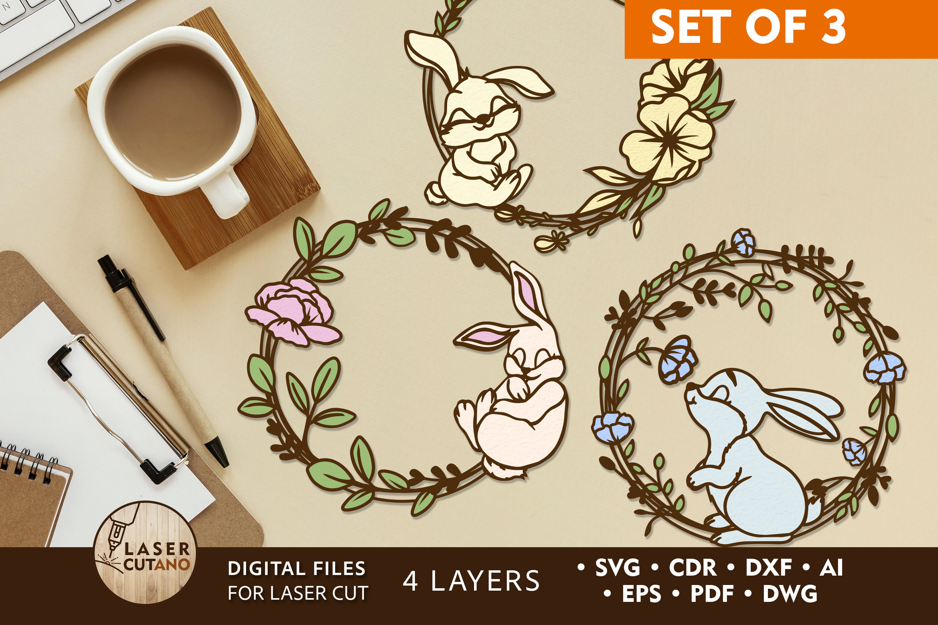WREATH EASTER Bunny Svg Files for Cricut Easter Laser File and Easter ...