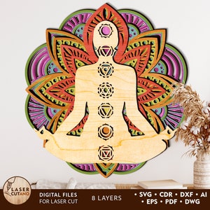 Fichiers découpés au laser pour mandalas Svg, projets mandalas Cricut et chakras Svg, fichier laser multi-couches pour les chakras et fichier en couches découpé au laser | #569