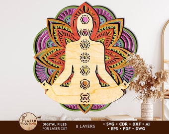 Mandala Laser Cut Files Svg Layered Mandala Cricut Projects and Chakras Svg, Multi-layer Chakras Laser File & Laser Cut Layered File | #569