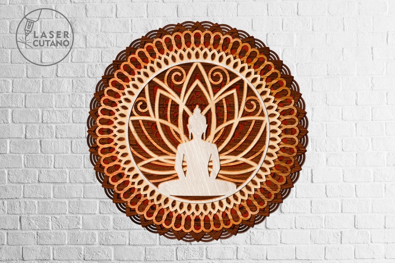 BUDDHA Mandala Laser Cut Files Layered Svg Templates and Wall Laser Cut, Glowforge Files Svg & Cnc Files for Wood Router, layered svg