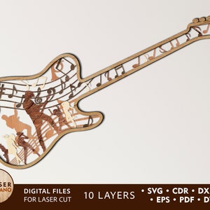 GUITAR Glowforge Laser Cut Files svg pdf, eps, png, cricut files and cutting file, music svg and music laser cut, layered home decor | #184
