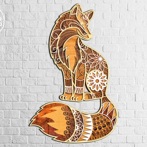 Laser Cut Files FOX mandala svg and cricut files, multilayer panel and 3d mandala wall art and laser cut wall art, dxf file for laser | #150 image 3