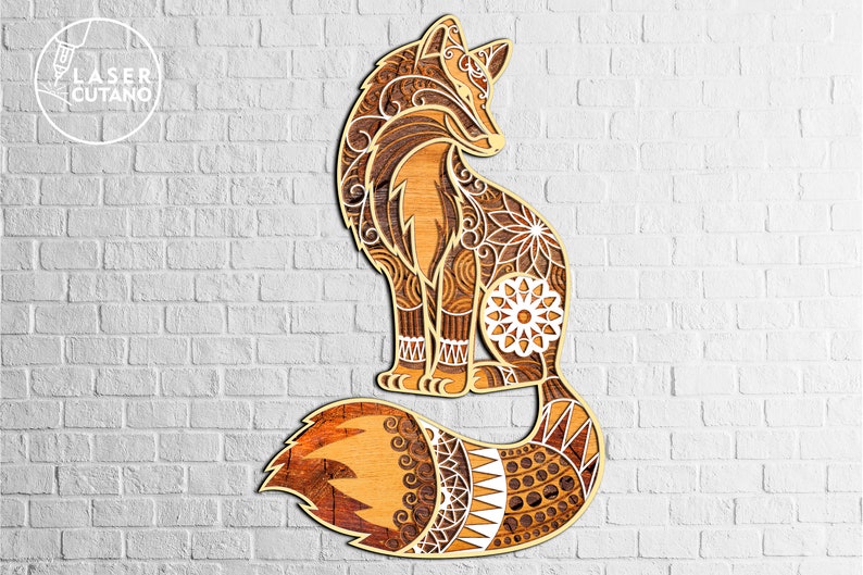 Laser Cut Files FOX mandala svg and cricut files, multilayer panel and 3d mandala wall art and laser cut wall art, dxf file for laser | #150 image 3