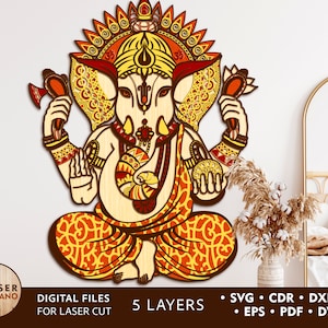 File di taglio laser Dxf Cdr Svg GANESHA File laser CNC e Hindu Ganesha Ganapati taglio laser, arte a strati Ganesh svg Mandala taglio laser / #330