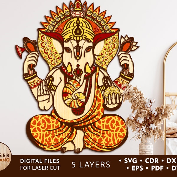 Laser Cut File Dxf Cdr Svg GANESHA Cnc Laser File and Hindu Ganesha Ganapati laser cut, layered art Ganesh svg Mandala Laser Cut | #330