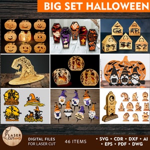 9 pacotes de arquivos cortados a laser Arquivos HALLOWEEN Laser Svg e arquivos Dxf de Halloween, arquivos Svg cortados a laser 3D, arquivos de roteador Cnc | #505
