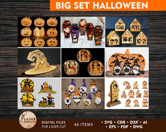 9 Bundles Laser Cut Files HALLOWEEN Laser Svg Files and Halloween Dxf Files, Laser Cutted Svg Laser Cut File 3D, Cnc Router Files | #505