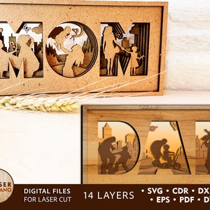 MOM DAD Mother's Day Laser Cut Father's Day Svg and Laser templates, lightburn file and laser cutter and laser cut models, dxf ai cdr | #264