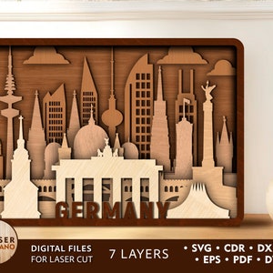 Germany Svg Laser Cut File Deutschland Svg Skyline Laser File & Skyline Svg Files, Dxf Files Plasma Cutting and Dxf Files Cnc Router | #457