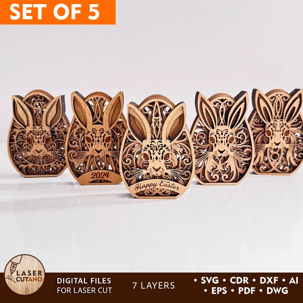 Set 5 EGG EASTER Laser Cut Files Dxf, Glowforge and Easter Svg, Laser Cut Files Ostern Lasercut and Easter Cnc Files | #546