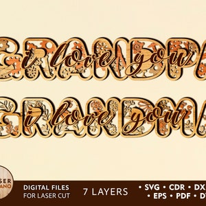 GRANDMA GRANDPA Archivos cortados con láser Svg Abuela y Abuelo Regalo Archivo láser y archivo grabado con láser, artículos de regalo cortados con láser dxf / #421