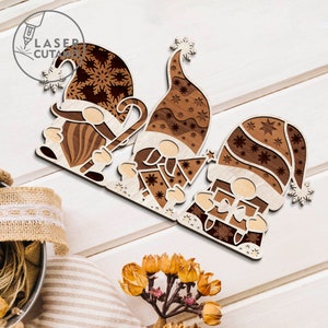 CHRISTMAS GNOMES Laser Cut Files Ornaments Dxf Files and Christmas Laser Design, Gnome Files for Xtool, laser cuttable files