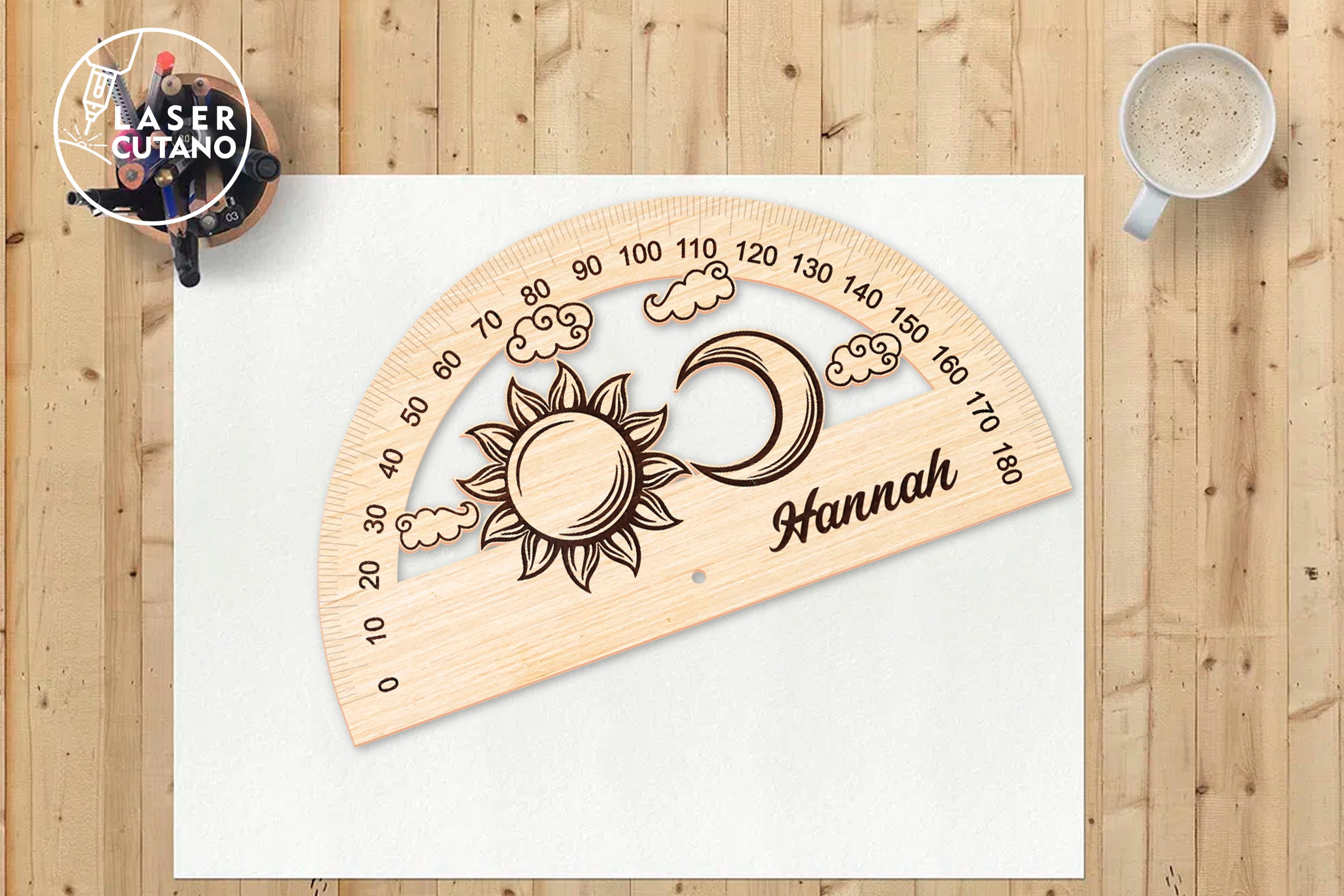 Protractor Ruler Svg Laser Cut File Personalised Wooden Ruler and ...