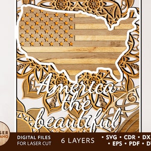 AMERICA layered svg USA Laser Cut File, wall art laser cut and laser cut wood, lasercut file and patriotic laser files for cricut