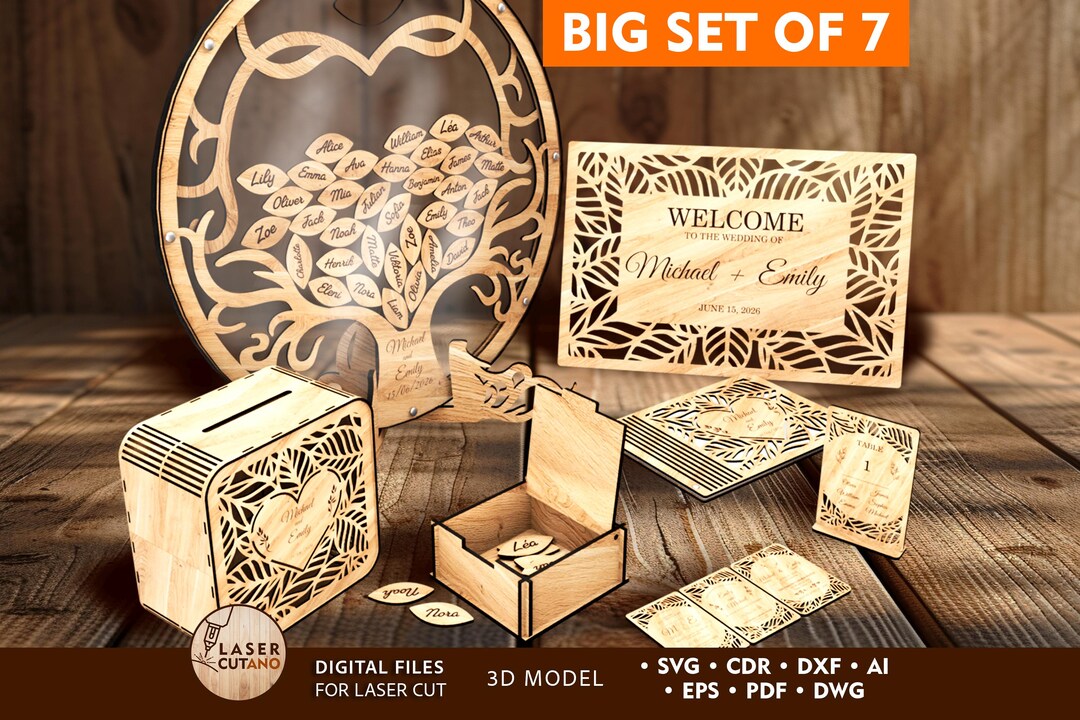 BIG WEDDING Laser Cut Set – 7 SVG Files – Wedding Decor | #677 - Etsy
