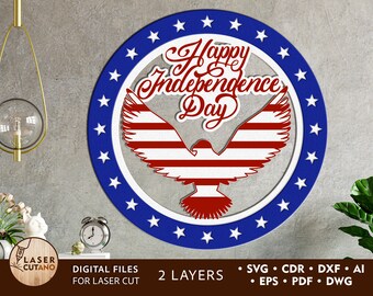 Independence Day Svg USA Laser File Patriotic Svg and July 4th Decor, laser cut sign and America SVG File, United States SVG Flag Svg | #318