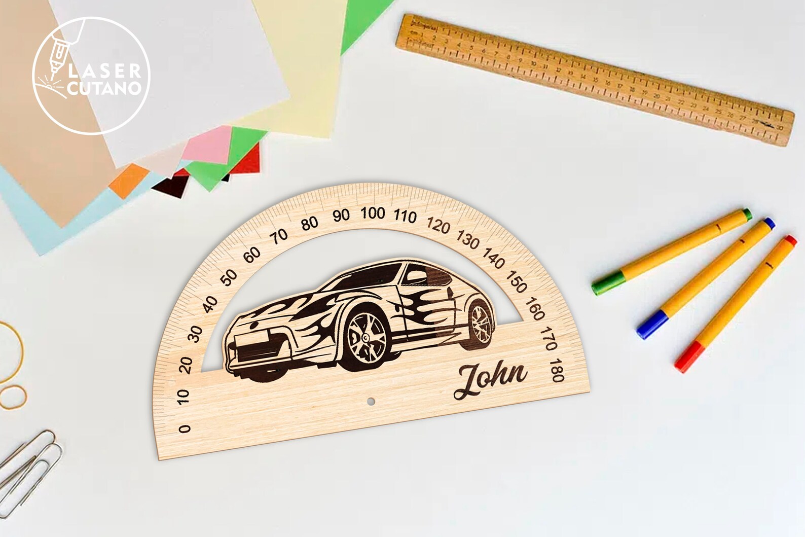 Protractor Ruler Svg Laser Cut File Personalised Wooden Ruler and ...