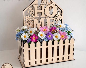 Flower Pot Laser Cut File SVG and DXF, Floral Home Sign Template, Wooden Flower Box Laser Cutting Files | #583