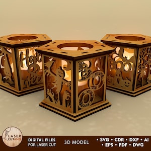 Halloween Lantern Svg Laser Cut Files, Lasercut File & Glowforge Svg File, Lantern Laser Cut, Lasercut Candle Laser Cutting Halloween | #615