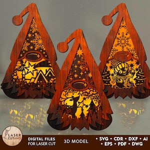 File laser di Natale Lanterne Svg Laser, Gnomi di Natale Svg per Laser, Portacandele Glowforge Christmas Files, Candele da tè di Capodanno Dxf / #644