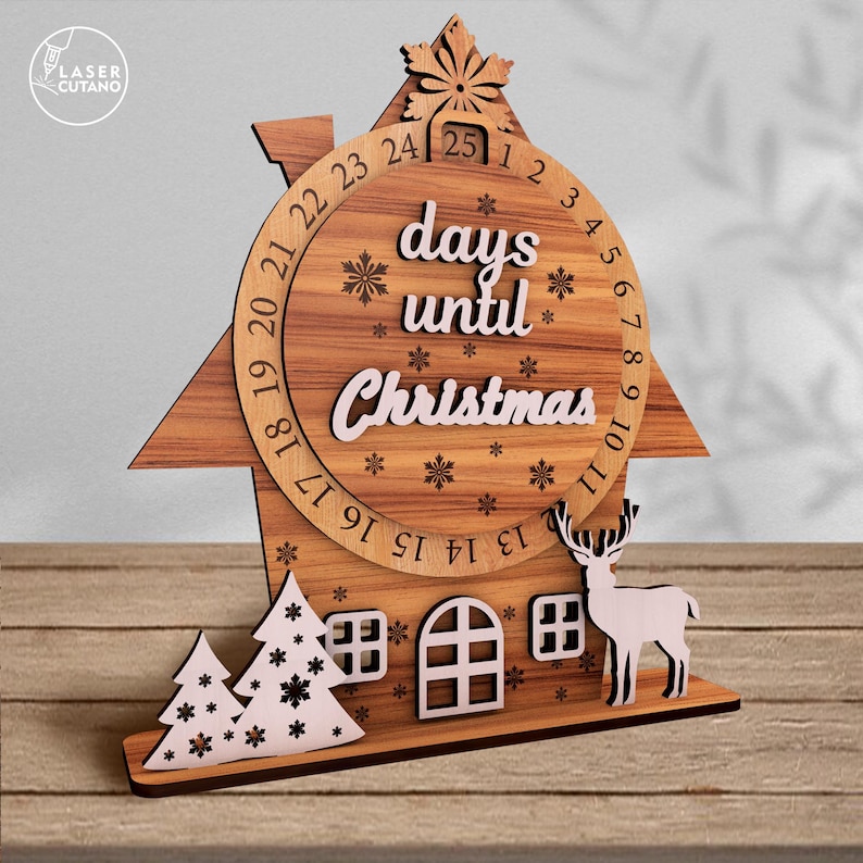 Advent Calendar Laser Cutting Christmas Glowforge Svg File, Xmas Lasercut Files, Calendar Dxf Cut File, Christmas Decor Svg