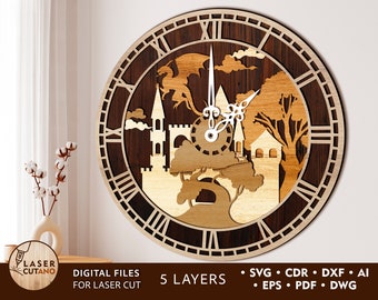 Laser Cut WATCH Wall Decor Svg Tempalte CLOCK and laser cut template, wall clock laser file glowforge wall art file and clock svg cnc | #328