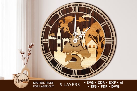 Laser Cut WATCH Wall Decor Svg Tempalte CLOCK and laser cut template, wall clock laser file glowforge wall art file and clock svg cnc | #328