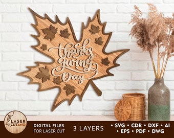 Thanksgiving Day Laser Cut Files Svg et Laser Gravure, Autumn Laser Cut File for Glowforge et Laser Cut Dxf Laser-Ready Files | #485