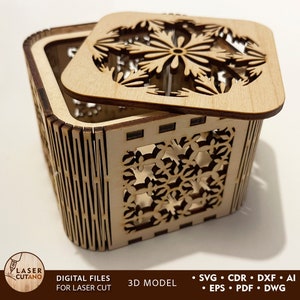 Navidad corte láser caja archivo svg patrón y caja Glowforge svg, caja de regalo de madera svg y portavelas archivos de caja cnc, diseño de caja láser / #523