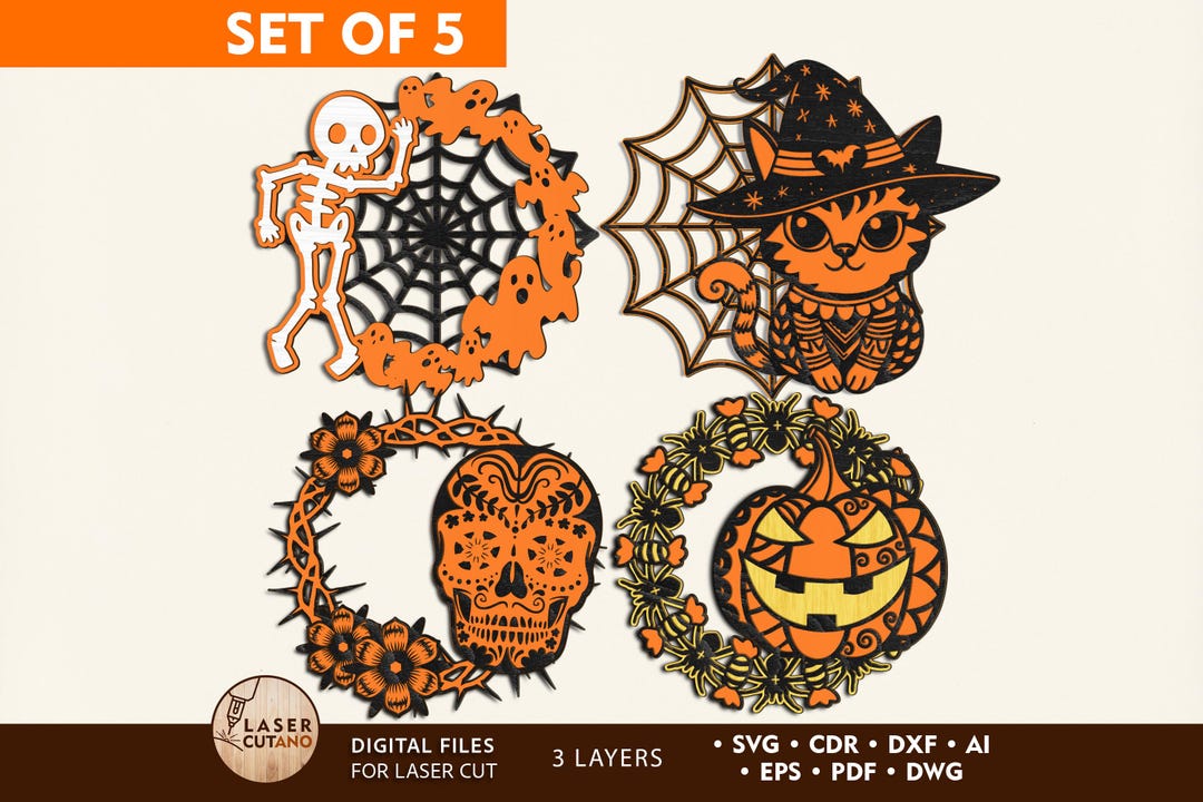 3D Svg Layered Halloween Door Hanger Laser Cut File and Halloween Laser ...