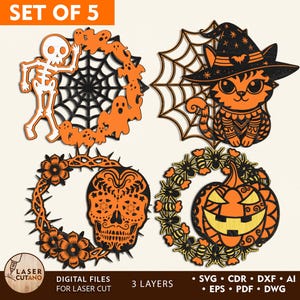 3D Svg Layered Halloween Door Hanger Laser Cut File and Halloween Laser File, Halloween Papercraft & Halloween Door Hanger Laser File | #612